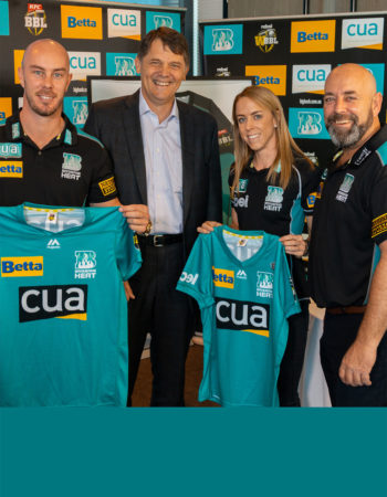 With Brisbane Heat team captains Chris Lynn and Kirby Short, and coach Darren Lehmann